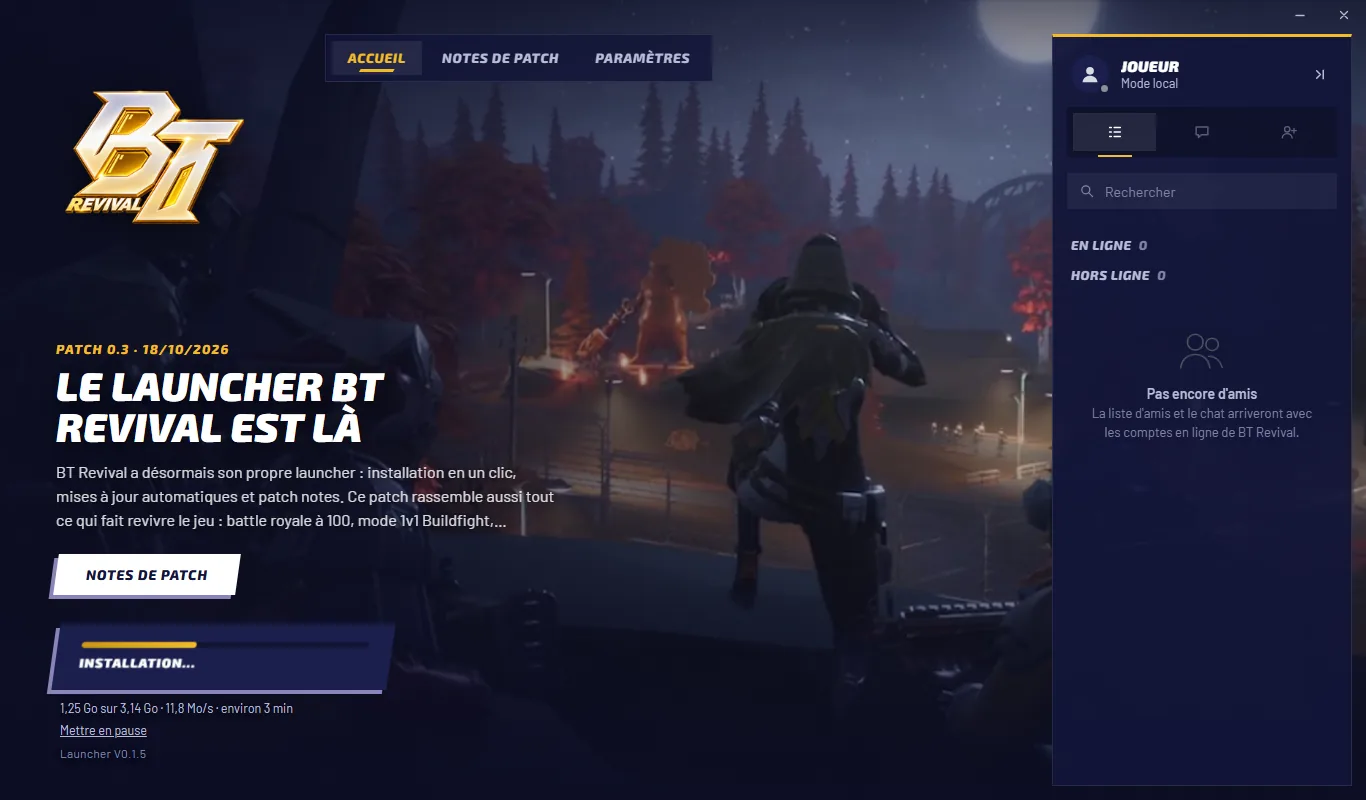 The launcher downloading an update, with progress and speed
